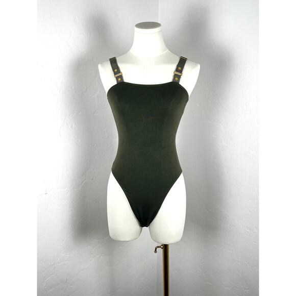 Good American Tops - GOOD AMERICAN Olive Green Tank Body Suit with Gold Hardware (Size: 3)